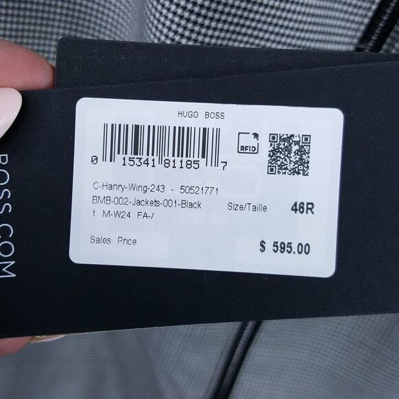 HUGO BOSS Bomber Jacket Mens Size 46 R Black Houndstooth Zip Up HANRY WING $595 - Picture 4 of 11